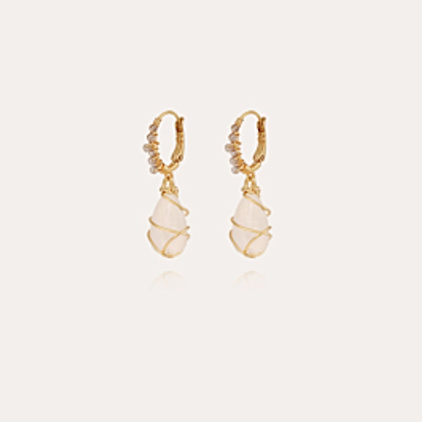 Boucles d'oreilles Tao rainbow bis dorées - Cristal de Roche