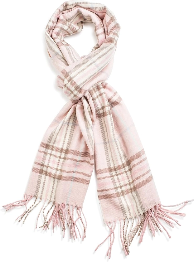 VERONZ Soft Classic Cashmere Feel Winter Scarf, Pink/Brown Plaid at Amazon Men’s Clothing store