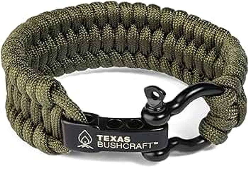 Firecraft Cord Survival Bracelet – Paracord Bracelet with Bow Shackle for Camping and Emergency – 3 Extra Strands Include Wax Thread, Tinder, and Fishing Line