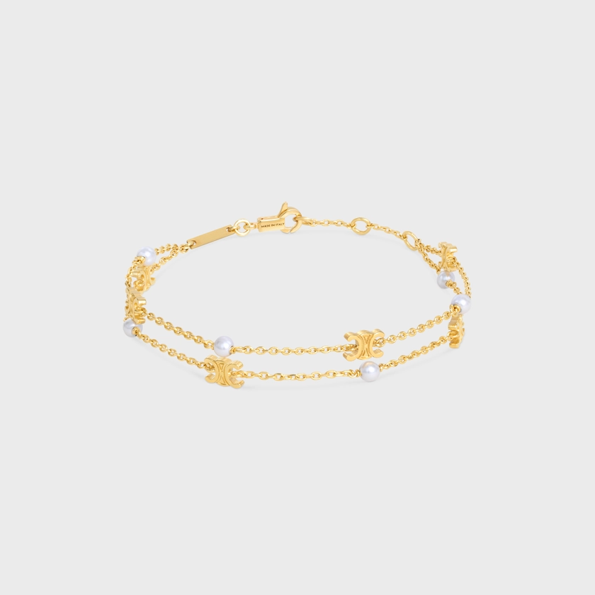 TRIOMPHE PEARL DOUBLE BRACELET IN BRASS WITH GOLD FINISH AND RESIN PEARLS - GOLD / IVORY | CELINE