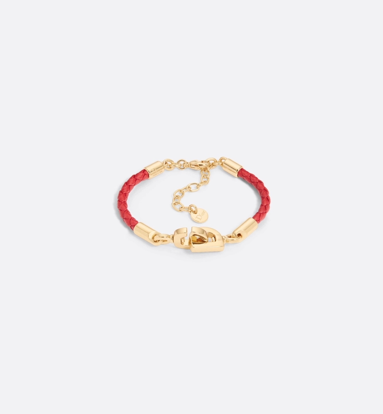 CD Lock Bracelet Gold-Finish Metal and Garnet Red Calfskin | DIOR