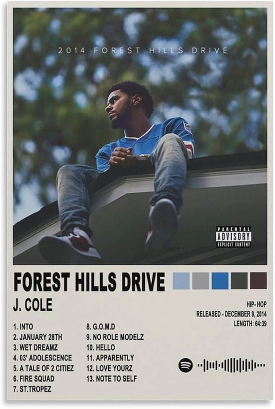 J. Cole Poster 2014 Forest Hills Drive J. Cole Album Cover Poster Music Tracklist Poster Canvas Art Poster And Wall Art Picture Print Modern Family Bedroom Decor Posters 08x12inch(20x30cm) : Amazon.ca: Home