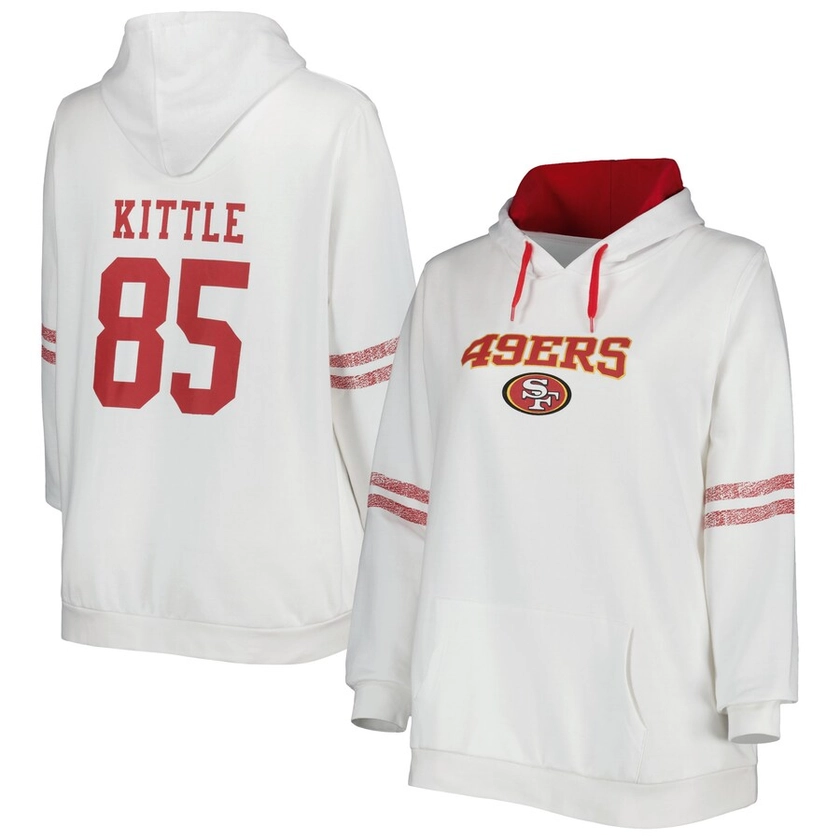 Women's San Francisco 49ers George Kittle White/Scarlet Plus Size Name & Number Pullover Hoodie