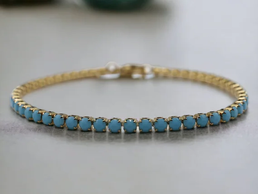 18k Gold PVD Coated Stainless Steel Turquoise Tennis Bracelet, Dainty Bracelet, Turquoise Jewelry, Gift for Her, Minimalist Bracelet.