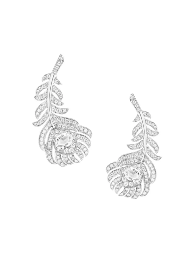 Shop Boucheron Plume de Paon 18K White Gold & Diamond Peacock Feather Clip-On Earrings | Saks Fifth Avenue