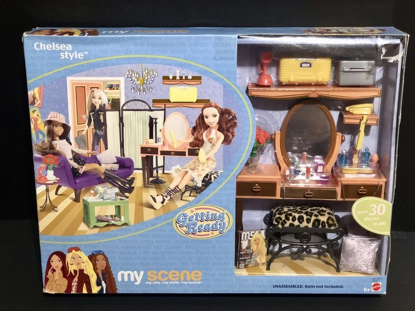 2003 My Scene Getting Ready Chelsea Style Doll Furniture Playset Barbie Diorama