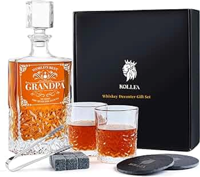 Kollea Grandpa Gifts, Whiskey Decanter Set with 2 Glasses, Best Birthday Gifts for Grandpa Grandfather Papa from Granddaughter Grandson, Unique Cool Retirement Presents for Men Who Have Everything…