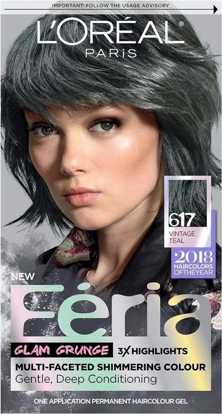L'Oreal Paris Feria Multi-Faceted Shimmering Permanent Hair Color, 617 Vintage Teal, Pack of 1, Hair Dye