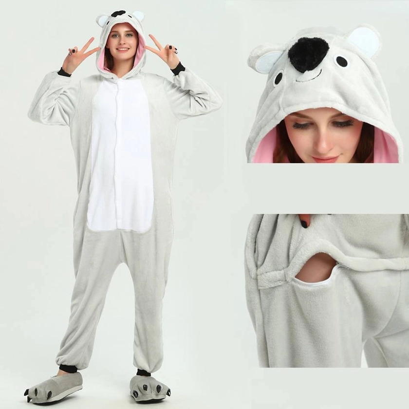 Buy Kigurumi Grey Koala Onesies Animal Pajamas For Adults in Quality Onesie Store.