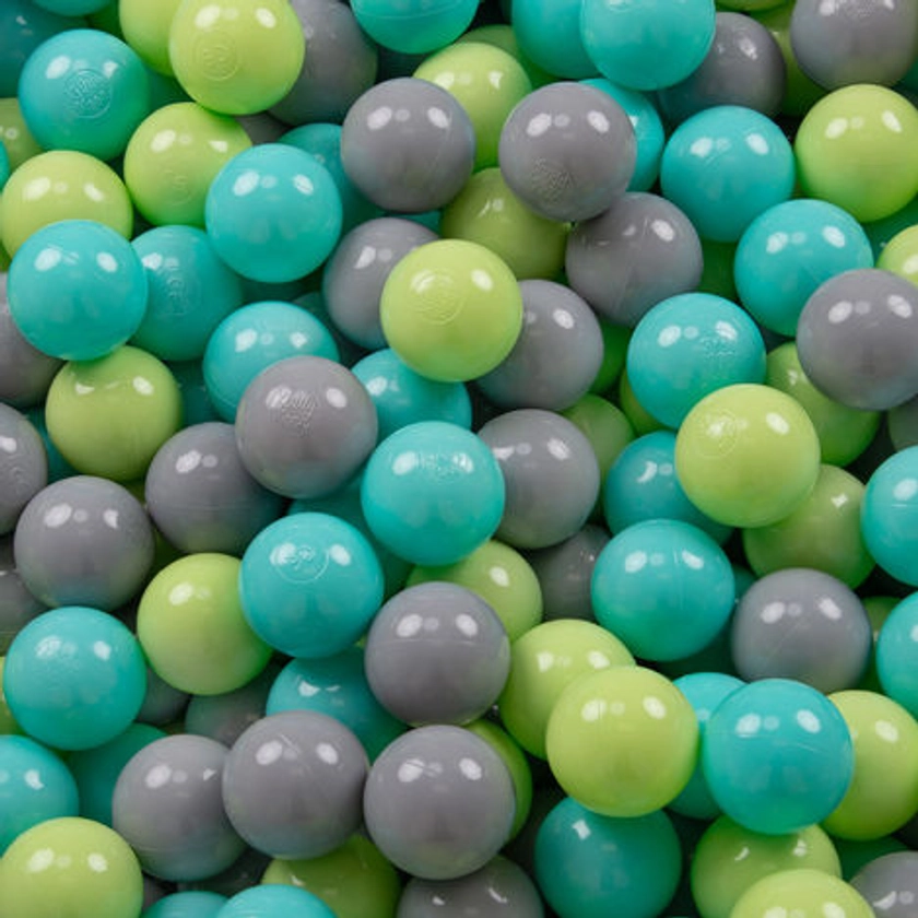 KiddyMoon 200 ∅ 7Cm Balles Colorées Plastique Pour Piscine Enfant Bébé Fabriqué En EU, Vert Clair/Turquoise Clair/Gris