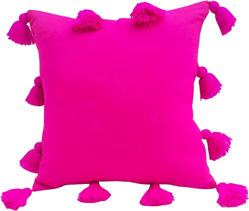 WWW.THROWPILLOW.IN Throw Pillow Wild Berry Pink Tassels Cushion Cover (18X18)