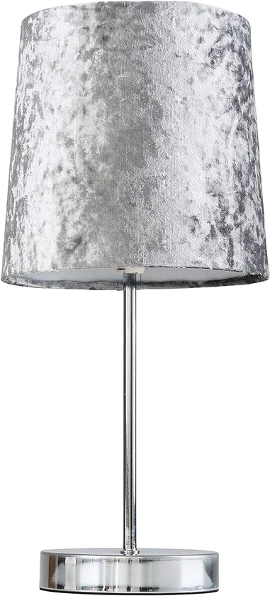 MiniSun Modern Polished Chrome Table Lamp with a Silver Grey Velvet Shade