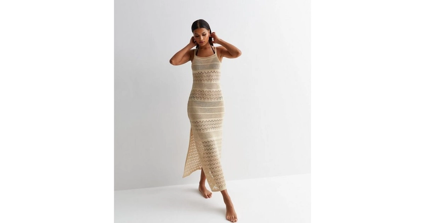 Gold Glitter Crochet Maxi Dress | New Look