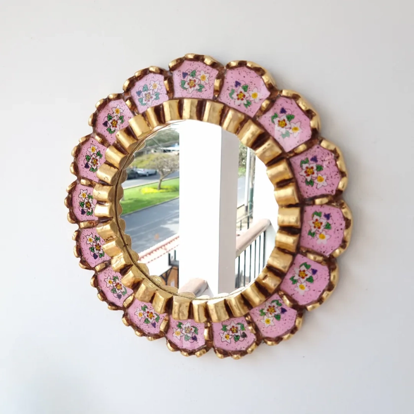 Peruvian Mirrors "Armoniosa 30cm pink" - Interior decoration - Wall mirror - Home decoration - Decorative mirrors