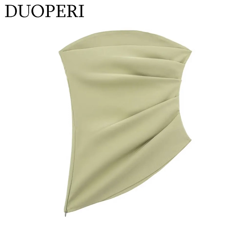 DUOPERI Women Fashion Pleated Asymmetrical Offshoulder Corset Tops Tank Bustier Boat Neck Sleeveless Female Chic Lady Camisole - AliExpress