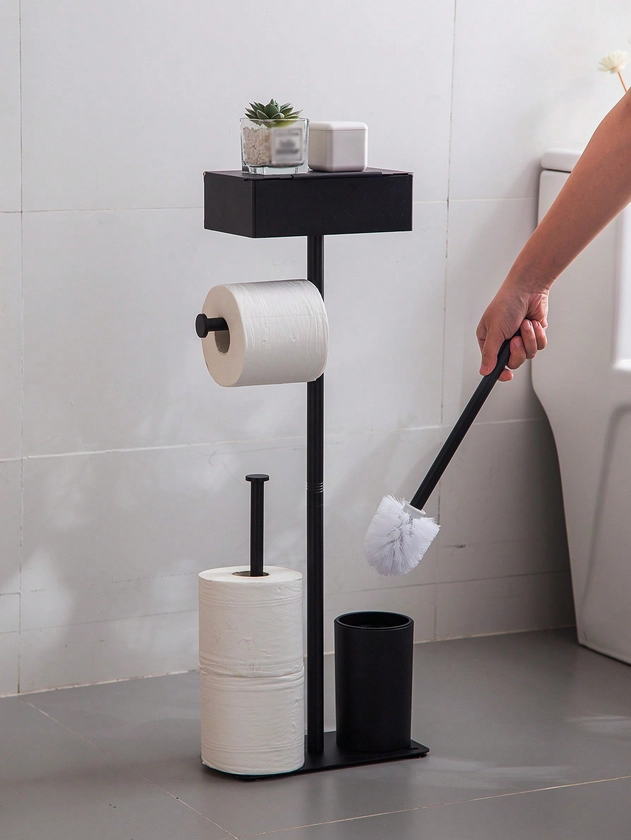 1 pièce Porte-papier toilette autoportant facile à installer avec rangement - Aucun perçage requis, organisateur de salle de bain forgé