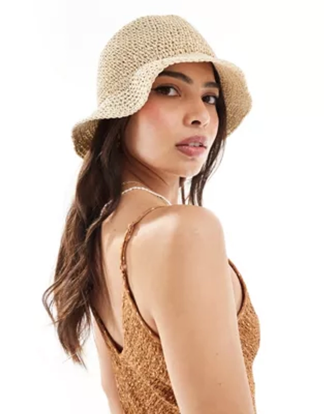 ASOS DESIGN straw crochet bucket hat in natural | ASOS