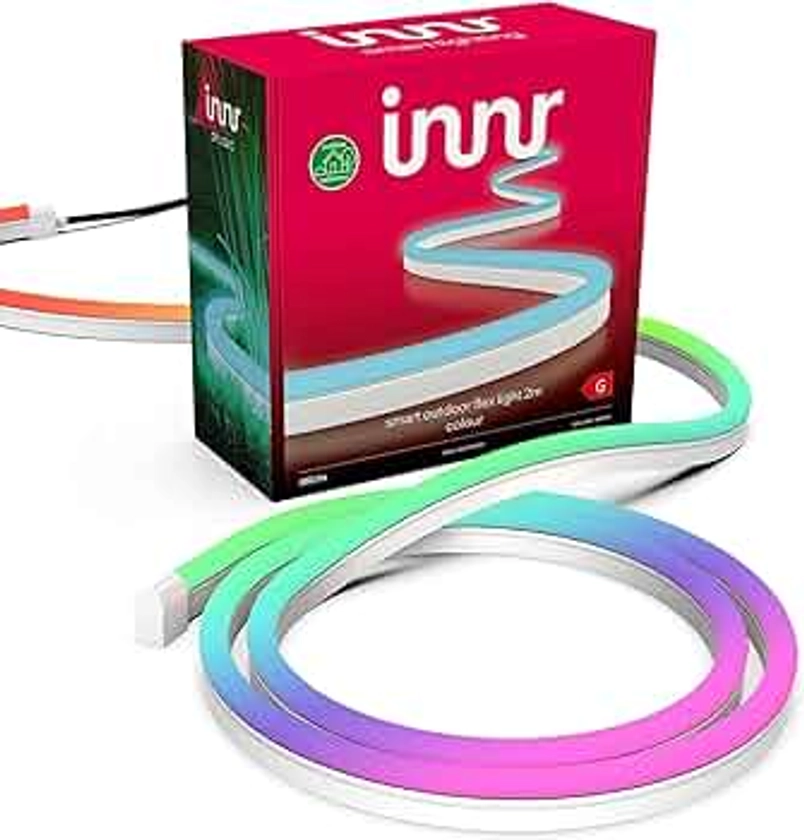 innr Ruban Connecté Coloré, 2m, Extérieur, fonctionne avec Philips Hue*, Google & Alexa (hub connecté requis) Zigbee Ruban Lumineux LED connectée, Jardin, RGBW Outdoor Flex Light Strip, OFL 122 C