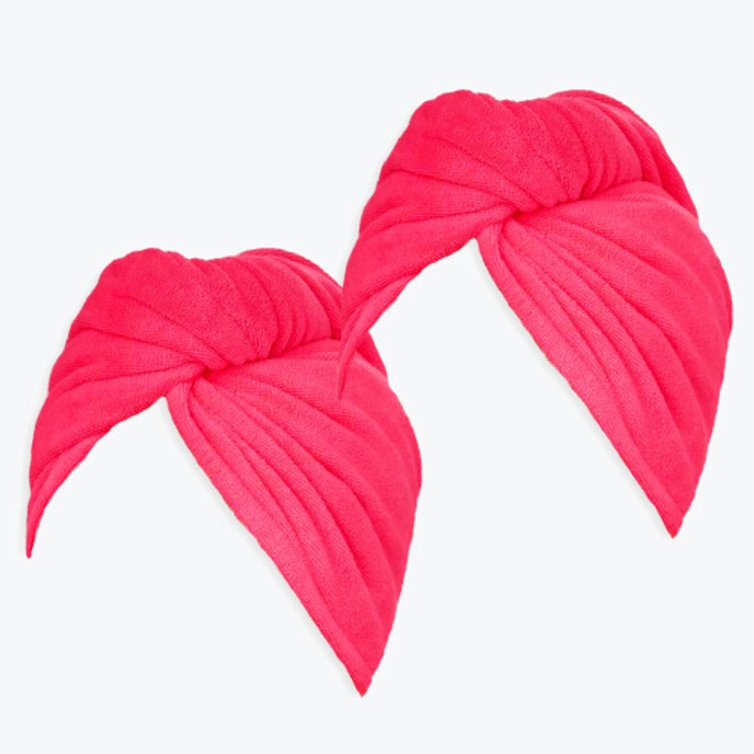 (Pink) 2 Pack Hair Towel Wrap 100% Cotton - Soft, Absorbent, Quick Drying on OnBuy