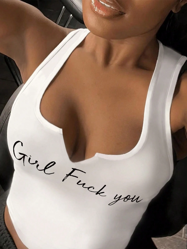 SHEIN Slayr Plus Size Women'S Slogan Printed Tank Top