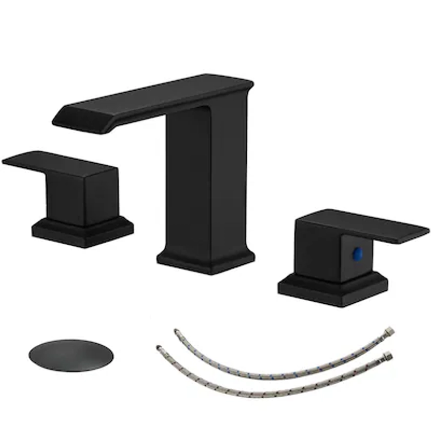 BWE A-916445-B Widespread Matte Black 2-handle Widespread WaterSense Waterfall Bathroom Sink Faucet with Drain Lowes.com