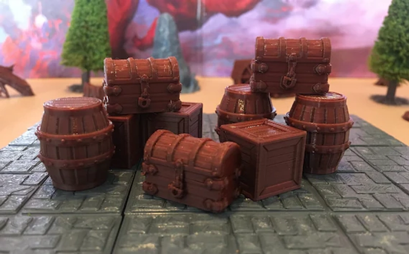 Miniature Chests, Crates, and Barrels| Treasure and Loot for D&D | 28mm Tabletop RPG