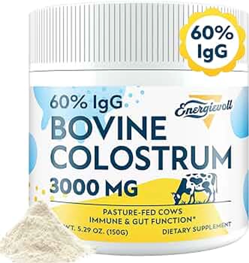 Bovine Colostrum Supplement Powder - 60% IgG 3000 mg for Gut, Hair Growth, Beauty, and Immune, Easy to Mix, Unflavored (50 Servings)