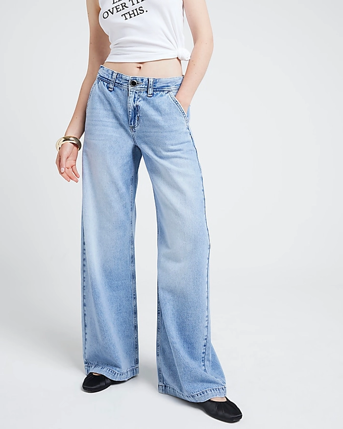 Light Blue Mid Rise Tailored wide fit Jeans | River Island