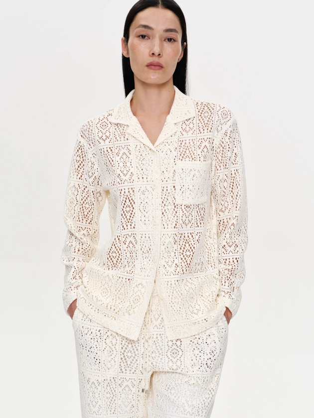 Lace-Look Shirt, Cream