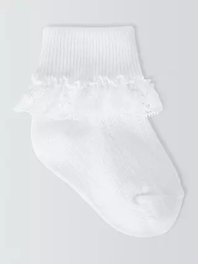 John Lewis Baby Organic Cotton Rich Lace Trim Socks, Pack of 3