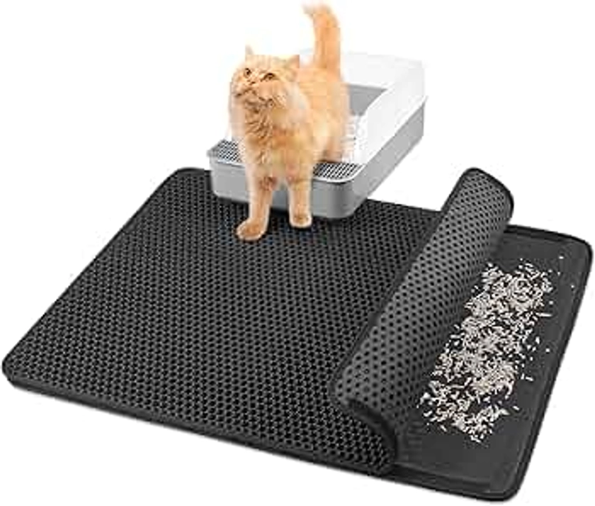 Fostanfly Cat Litter Mat, Large Urine Proof Litter Trapping Mat, 30"x24" Honeycomb Double Layer Litter Box Mat, Easy Clean Kitty Mat, Waterproof, Leakproof, Scatter Control