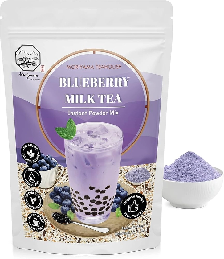 Blueberry Bubble Milk Tea Instant 3in1 Powder Mix - 1kg (33 Drinks) | For Boba Tea, Milkshake, Blended Frappe and Bakery | Authentic Taiwan Recipe | 0 Trans Fat, No Preservatives by Moriyama Teahouse : Amazon.co.uk: Grocery