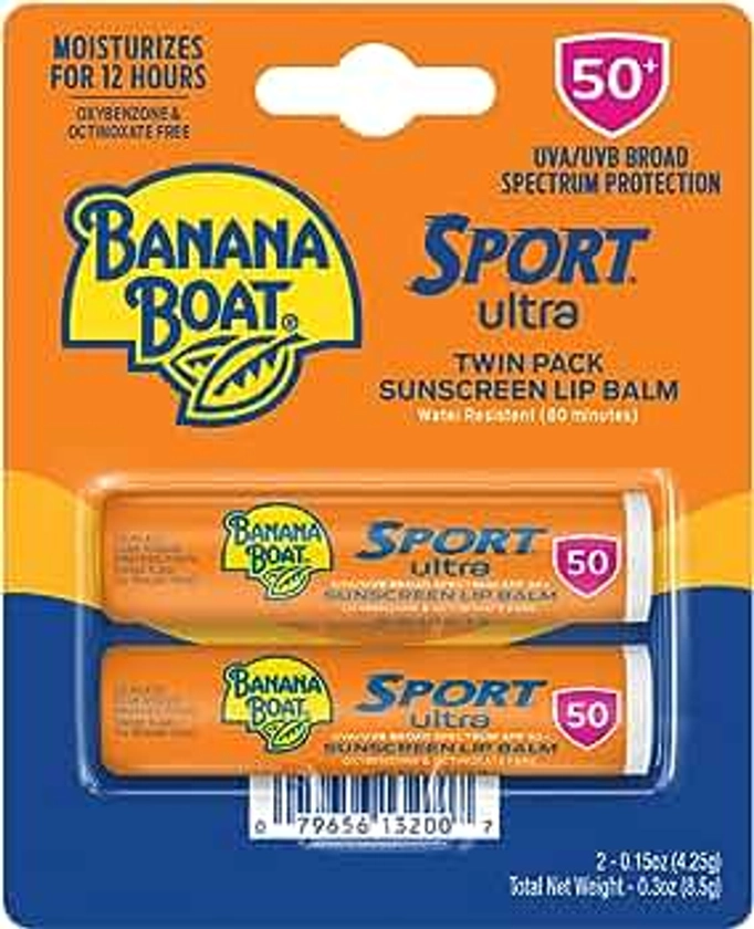 Banana Boat Sport Ultra SPF 50 Lip Sunscreen Twin Pack | SPF Lip Balm Pack, Banana Boat Lip Balm SPF 50, Oxybenzone Free Sunscreen, Lip Sunblock, Travel Size Sunscreen for Lips, 2 Pack