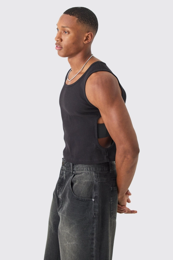 Muscle Fit Heavy Rib Side Panel Vest