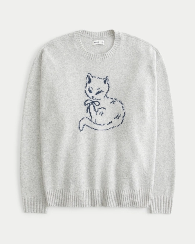 Women's Oversized Cat Graphic Crew Sweater | Women's Tops | HollisterCo.com