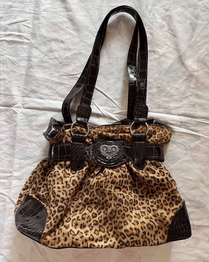 Y2K faux fur leopard print Mcbling Style purse!