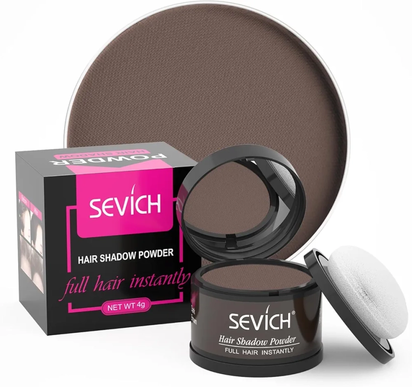 Sevich Hairline Powder，Instantly Conceals Hair Loss, Root Touch up Powder, Hair Shadow Toppers for Women & Men, Touch Up for Thinning Gray Hair, Windproof & Sweatproof, Dark Brown