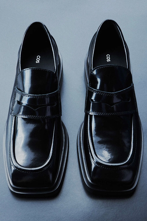 CHUNKY SQUARE-TOE LEATHER LOAFERS - BLACK - COS