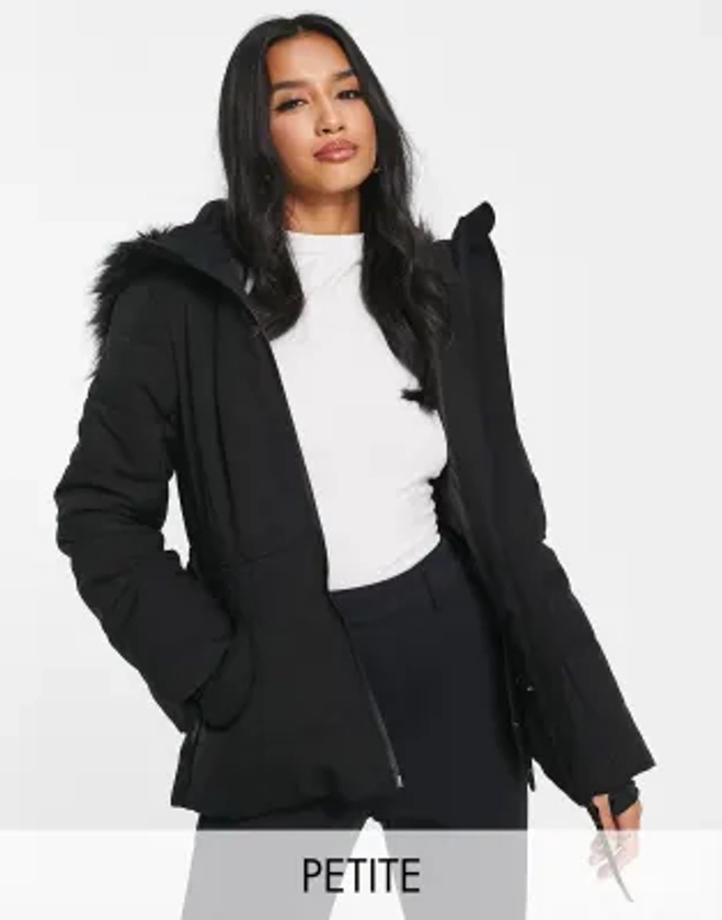 ASOS 4505 Petite - Veste de ski avec ceinture et capuche bordée de fausse fourrure | ASOS