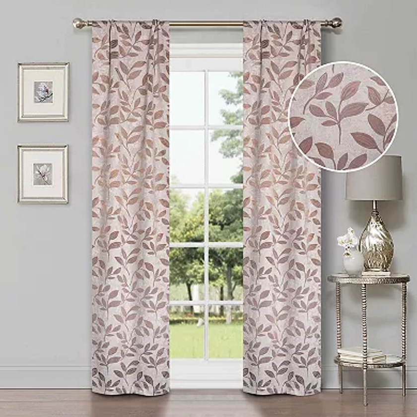 SUPERIOR Bohemian Leaves Room Darkening Rod Pocket Curtain Set