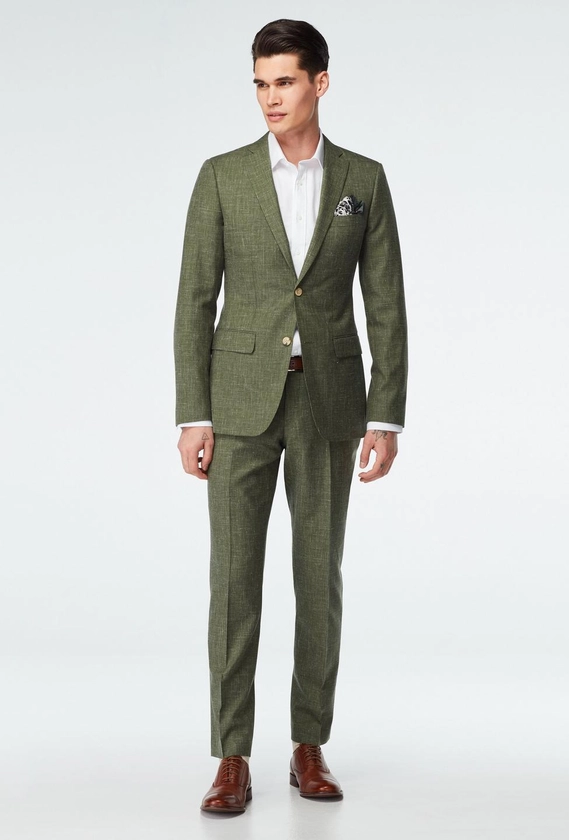 Custom Suits Made For You - Stockport Wool Linen Olive Suit | INDOCHINO