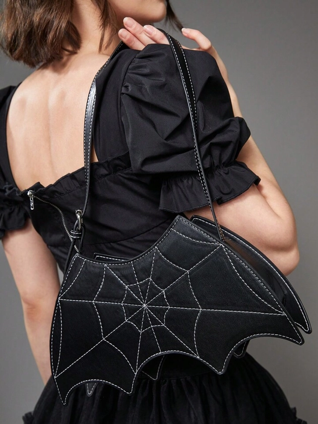 Goth Medium Novelty Bag Gothic Spider Web Pattern