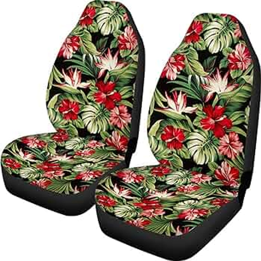 HUGS IDEA Auto Accessories Protectors Car Seat Covers 2 Piece Hawaiian Style Tropical Floral Universal Fit for Car Truck SUV Sedans