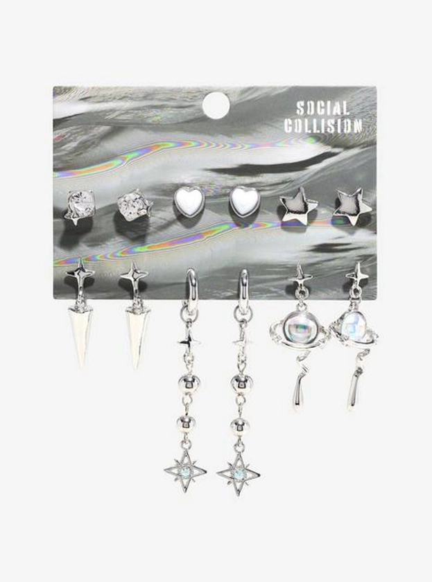 Social Collision® Silver Planet Star Earring Set | Hot Topic