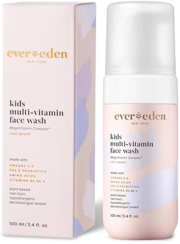 Evereden Kids Face Wash: Cool Peach, 3.4 fl oz. | Plant Based and Gentle Kids Skin Care | Non-toxic and Clean Ingredients | Multi-Vitamin Skin Care for Kids