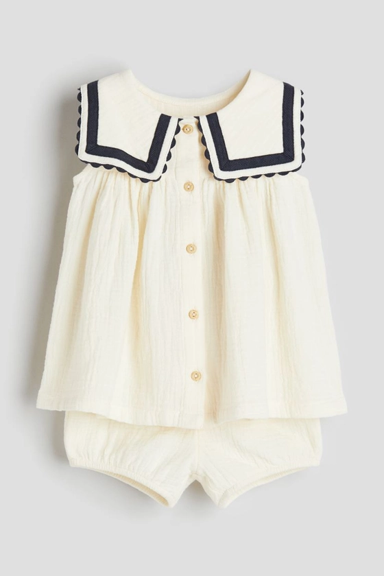 2-piece Muslin Dress and Bloomers Set - Cream/navy blue - Kids | H&M US