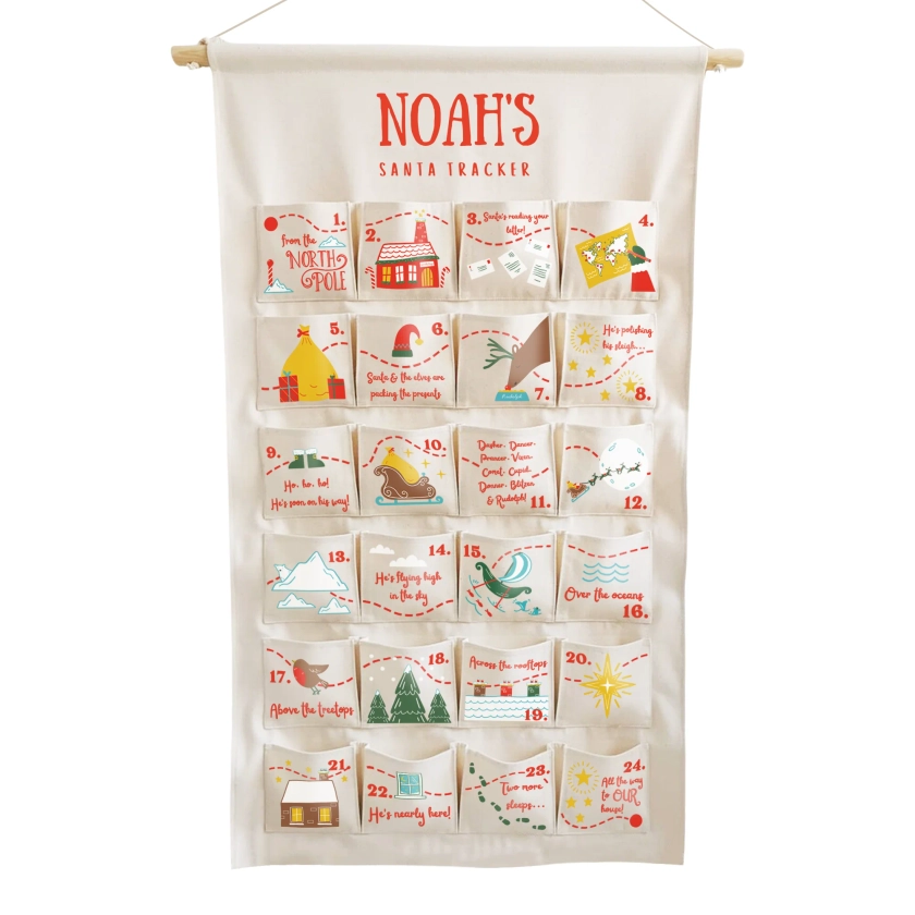 Personalised Fabric Christmas Advent Calendar - Santa Tracker