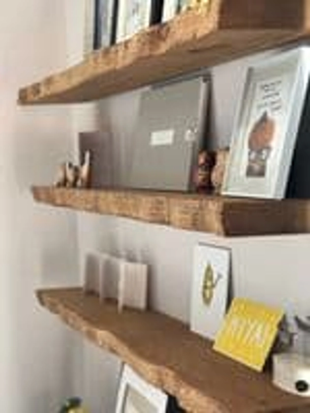 Rustic Live Edge Floating Shelves Handmade Solid Wood 19.5cm Depth x 4cm Thickness - Whisky, 100 cm