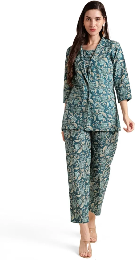 Buy MIRCHI FASHION Women's Cotton Kalamkari printed 3 Piece Co-Ord Set (MK9665-Dusty Blue, Teal -S) at Amazon.in