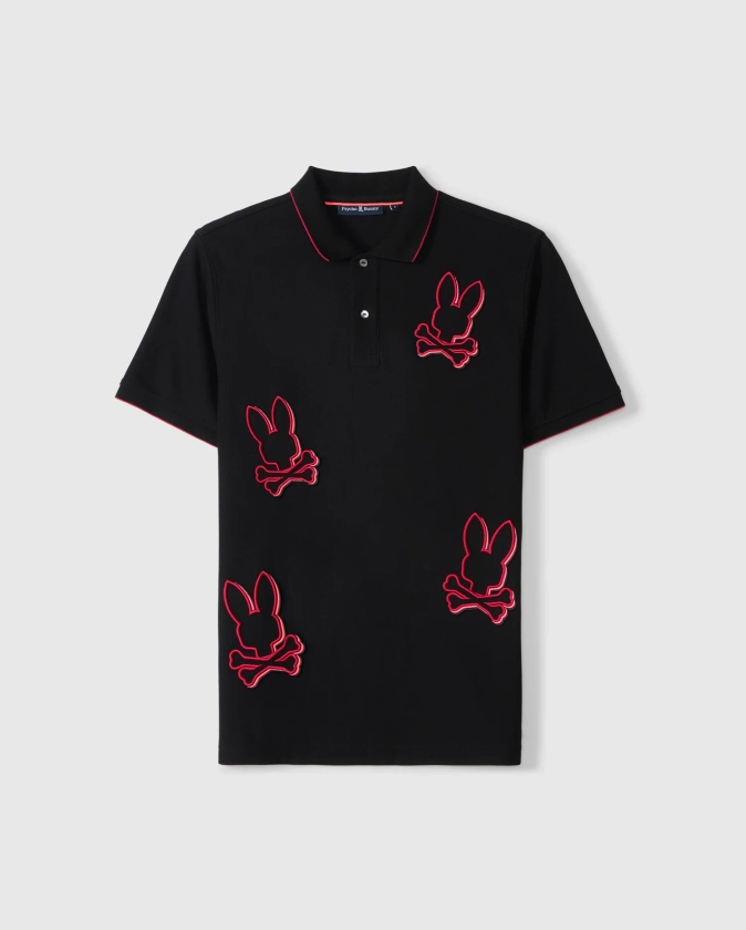 MENS BLACK KARL ALL OVER BUNNY PIQUE POLO | PSYCHO BUNNY